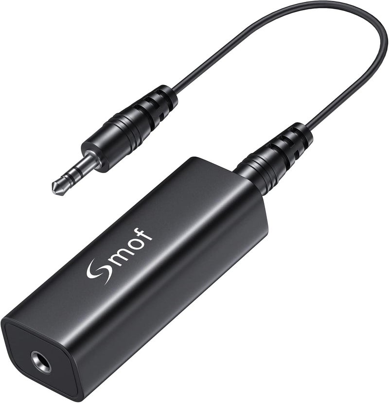 Smof Upgraded Ground Loop Noise Isolator, Noise Filter for Car Audio/Home Stereo System (Eliminate The Buzzing Noise Completely) with 3.5mm Audio Cable, Black - Image 1